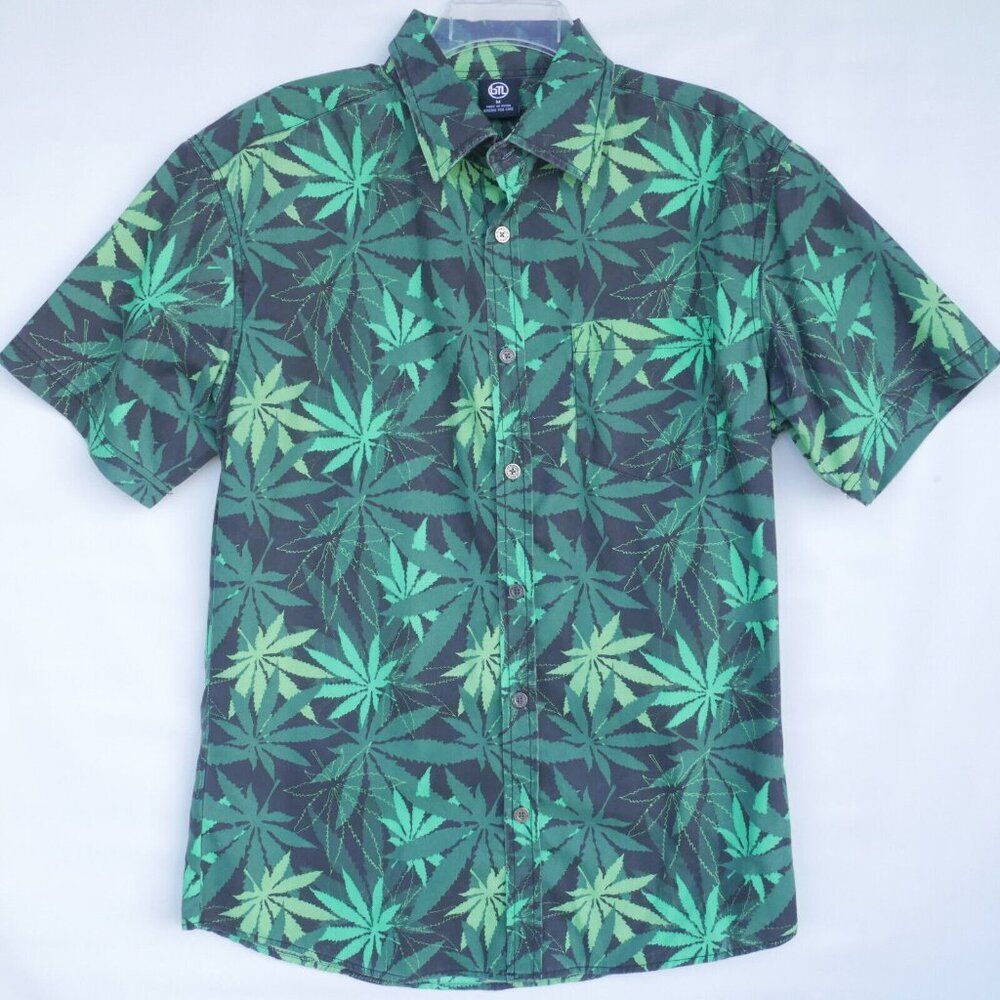 BN Men's M Green Short Sleeve Shirt Weed Leaf Print The Anti Sober Tour Print